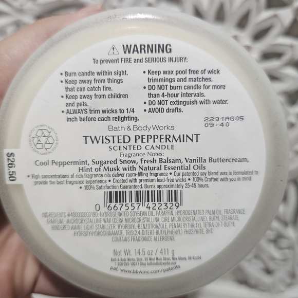 NEW Bath & Body Works Twisted Peppermint Candle - White and Purple 14.5OZ - Picture 6 of 6